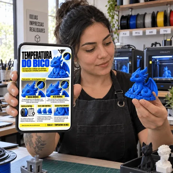Fichas visuais de configuração de impressora 3D em uso 4